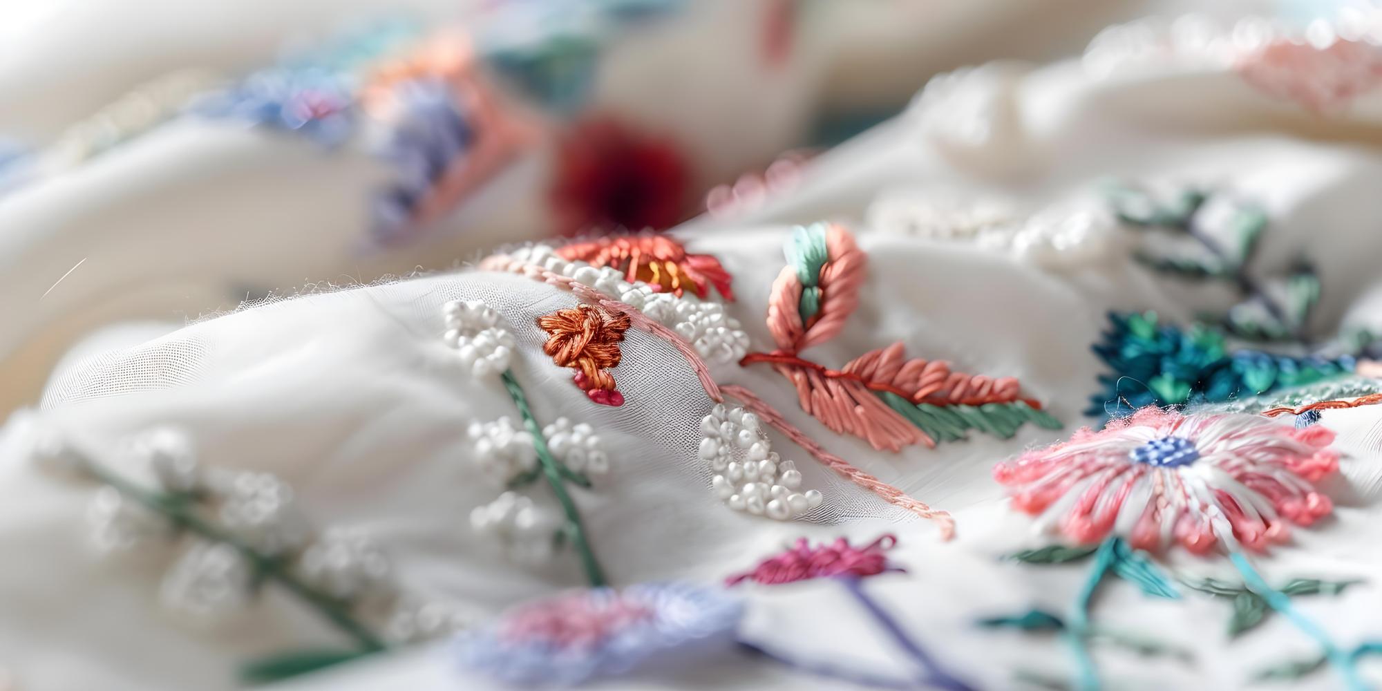 Detail of hand embroidery on linen